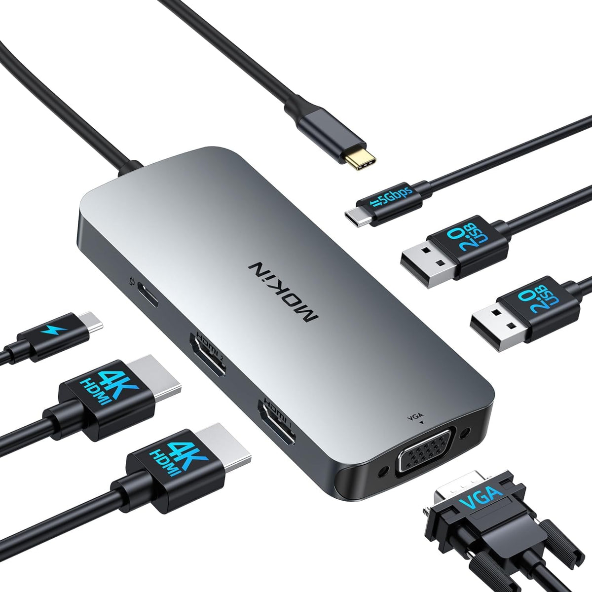 imokin 7 1 2 100W 3 USB C Docking Station Dual Monitor, in USBC to Dual HDMI Adapter, USB C Hub with HDMI, VGA, PD