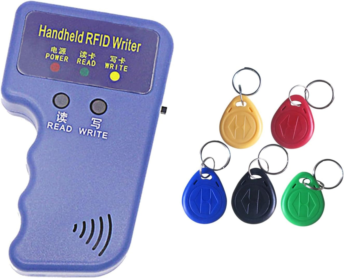 hecere T5577 Cards+5pcs T5577 RFID Handheld id Copier RFID Smart id Card Duplicator Used for id keyfobs and Keychains