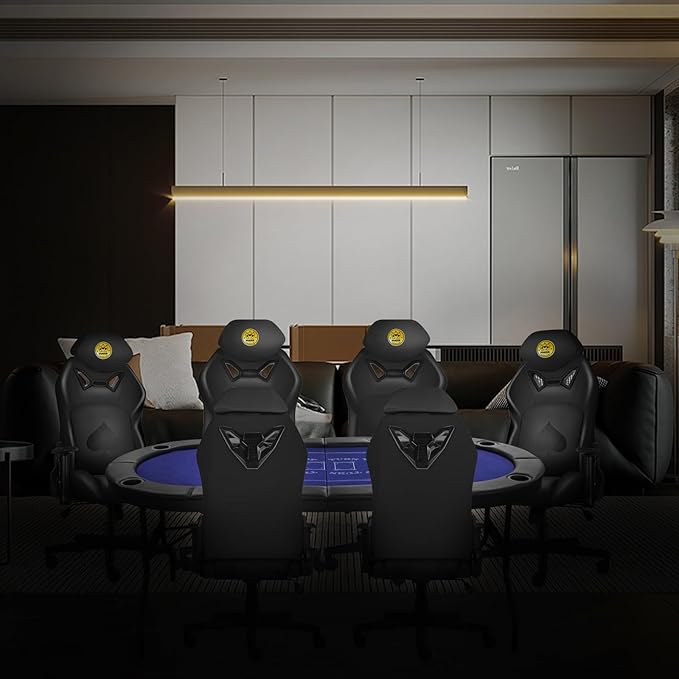 Modern-Depo Ergonomic Video Poker Gaming Chair Recliner with Texas Hold'em Sign Swivel Chair with Poker Logo Lumbar Support Headrest Height Adjustable for Study Home Office Black Poker 4