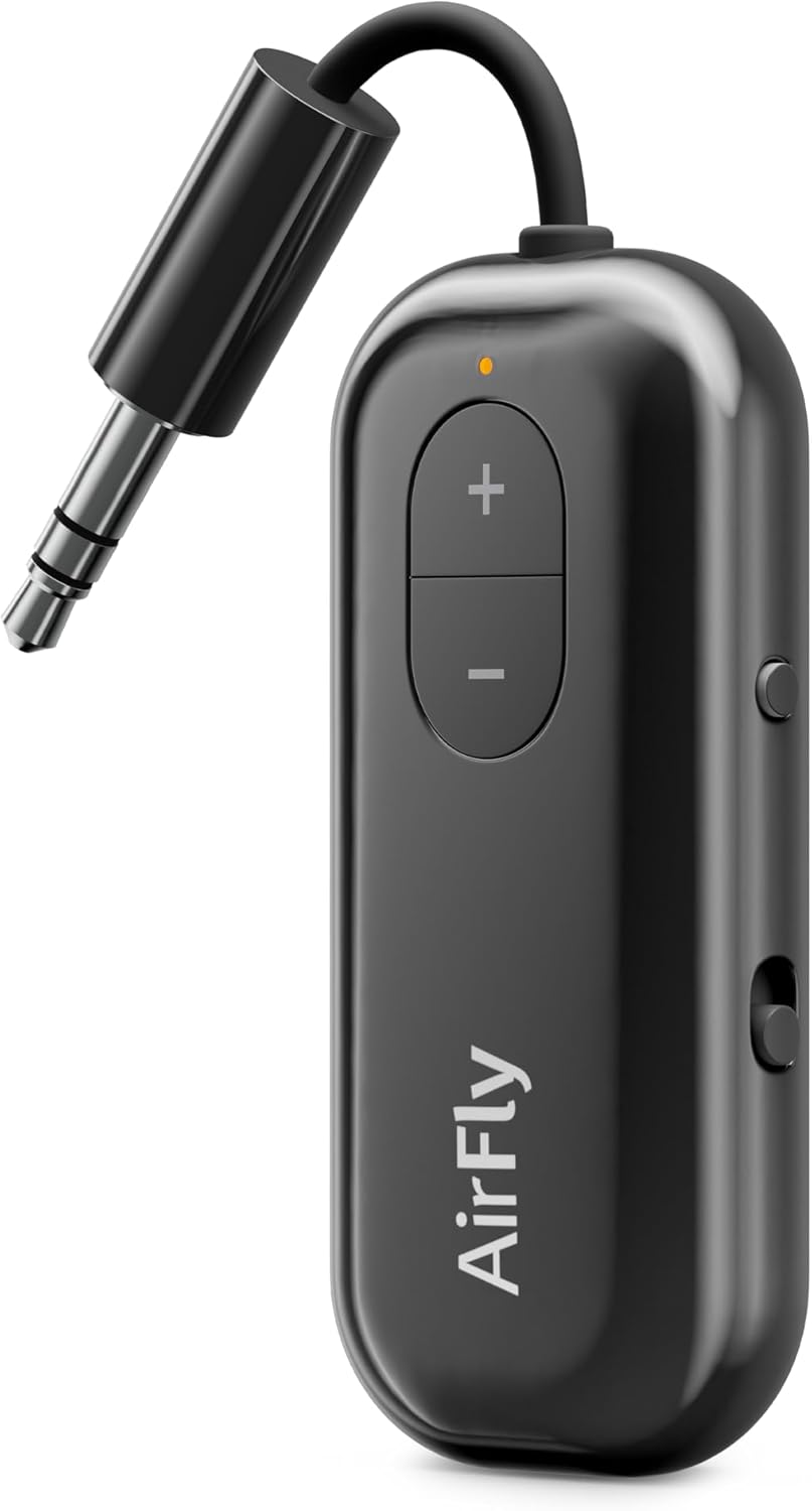 Twelve South AirFly SE, Bluetooth Wireless Audio Transmitter for AirPods/Wireless or Noise-Cancelling Headphones; Use with Any 3.5 mm Audio Jack on Airplanes, Gym Equipment or iPad/Tablets (Black)