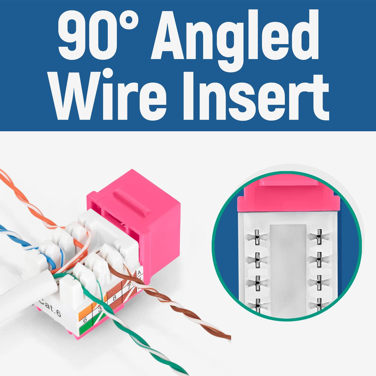 Everest 90° Angled RJ45 Cat6 Keystone Jacks 50-Pack in Pink - Slim Profile Female RJ45 Connectors - Cat 6 Keystone Jack - Compatible with 90° Angled Speed Termination Tool - easyJACK (B094WB91H3)