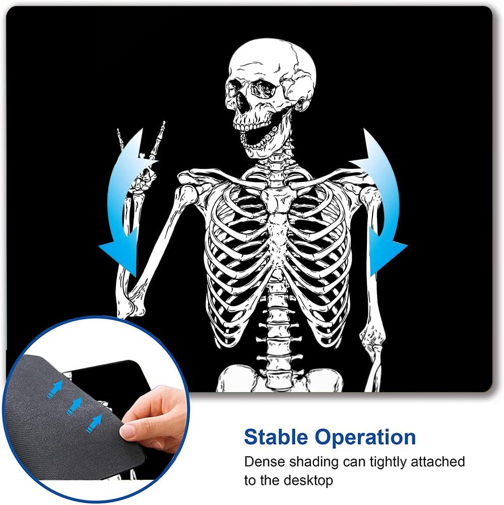 IMAYONDIA Black Human Skeleton Mouse Pad - Square Waterproof Non-Slip Rubber Base MousePads for Computer Laptop