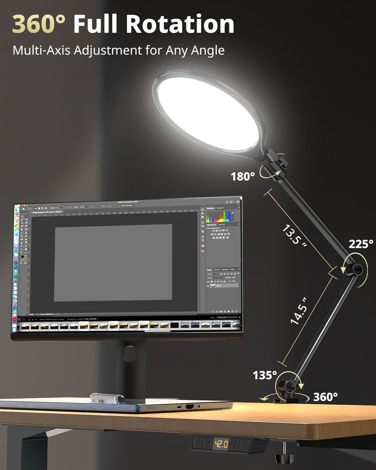UBeesize 10" Key Light for Streaming, Desk Ring Light with Adjustable Arm, Zoom Lighting for Home Office, Gaming, Podcast, Video Calls, and Recording