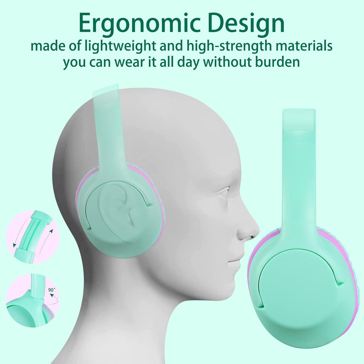 94dB 3.5MM POWMEE Kids Headphones Over-Ear Headphones for Kids/Teens/School with Volume Limited Adjustable Stereo Jack
