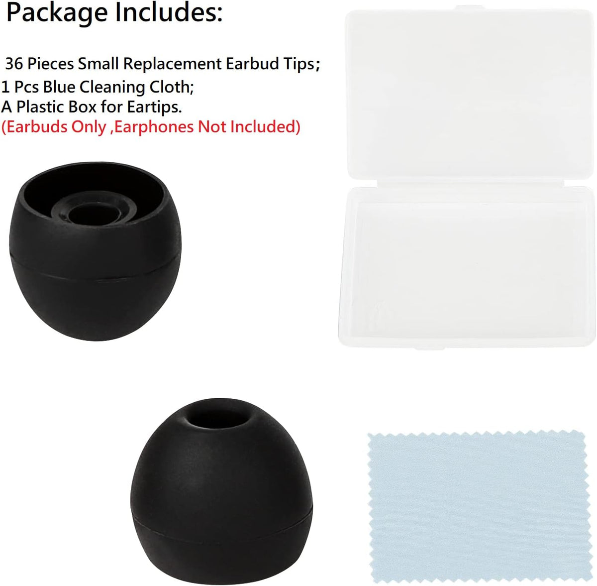 36 Pieces Small Earbud Tips Soft and Comfortable Silicone Earbud Tips Ear Bud Replacement Pieces Silicone Fit Most in-Ear Headphones，Inner Hole 3.8mm -5.5mm，Small Black Replacement Eartips