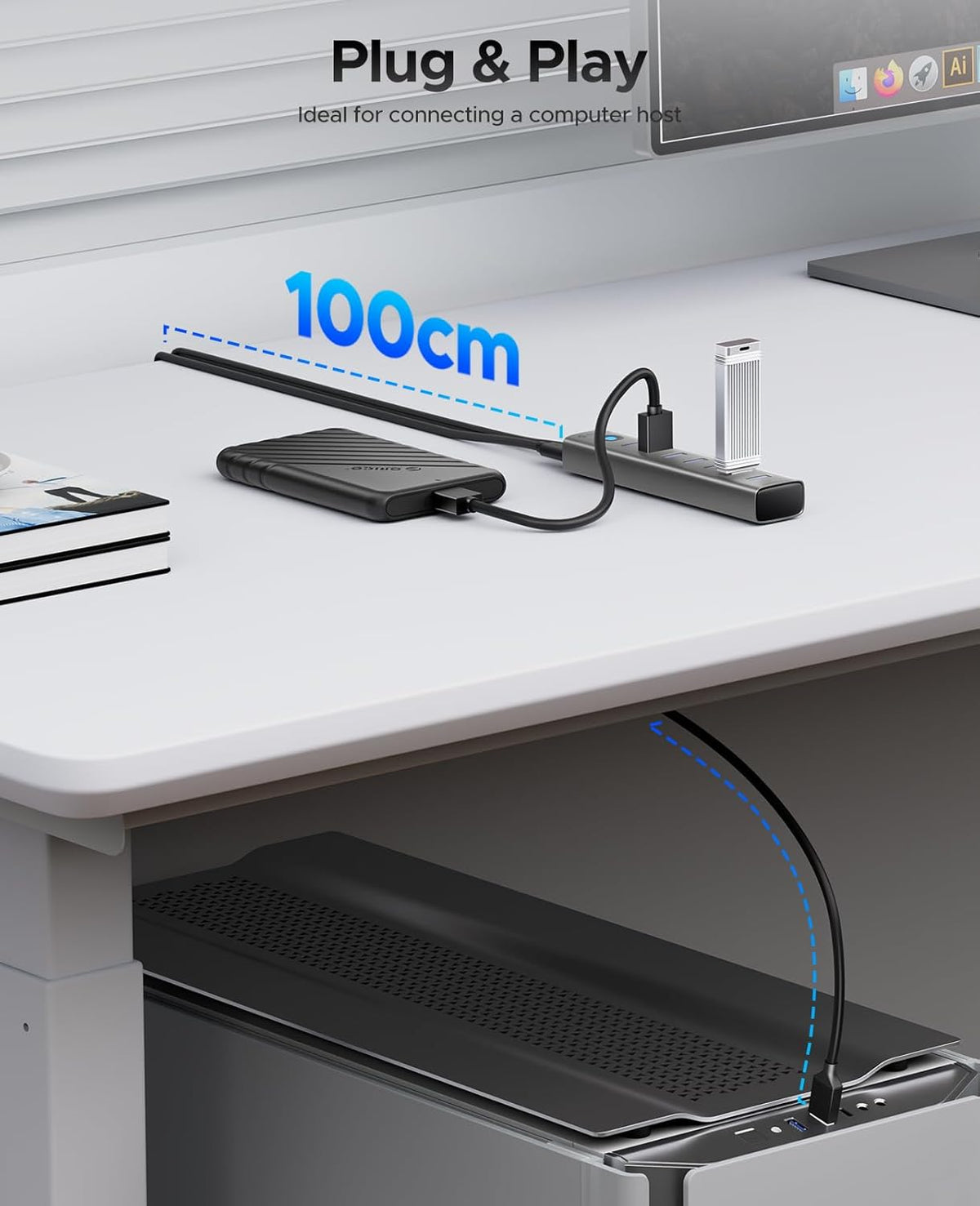 ORICO Aluminum 7-Port USB Hub with 3.28Ft Cable, Multiple USB 3.0 Hub, 5Gbps Data Transfer, 5V 3A Type-C Port, UBS-A Splitter for PC, Laptop, Desktop