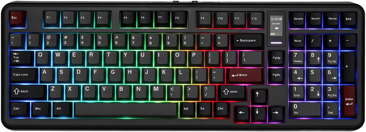 Vibe99 Wireless Gaming Keyboard with 1.06'' Screen, 96% Hot Swappable Creamy Mechanical Keyboard with Gasket Structure, BT5.0/2.4GHz/USB-C, 5-Layer Padding, RGB, NKRO for Win/Mac (Black)