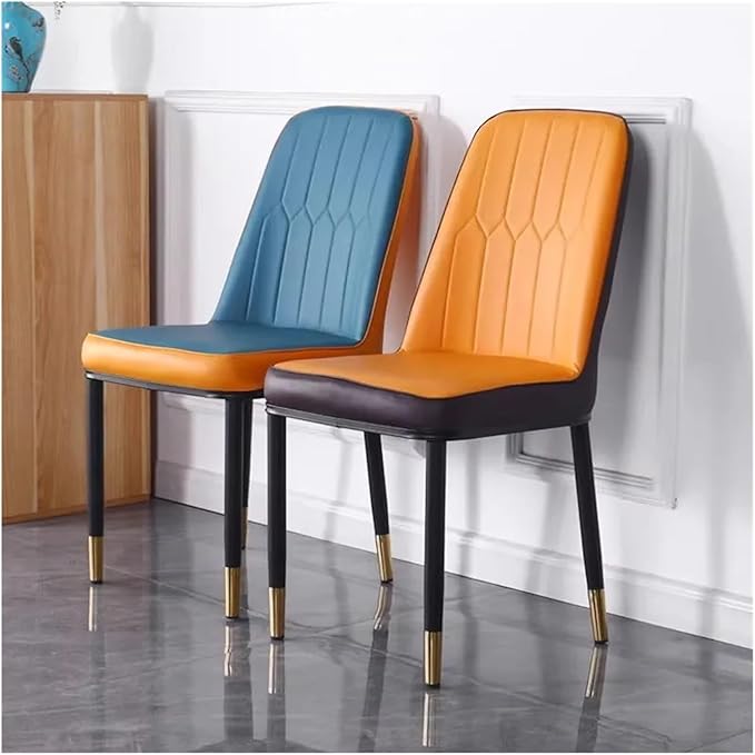 Adjustable Office Computer Chair with Armrest 1pcs Dining Chair with Backrest for Comfort and Durability Sleek Black Legs with Gold Accents(Blue and Orange)