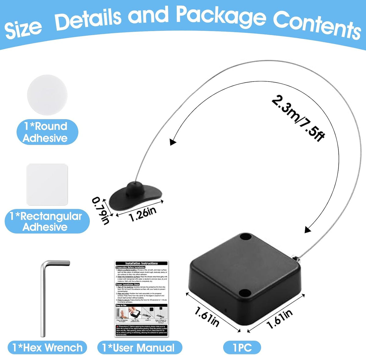 I3C 1 7.5ft/2.3m PCS TV Remote Leash with Cable Lock Retractable Remote Control Tether TV Remote Leash with Cable Lock