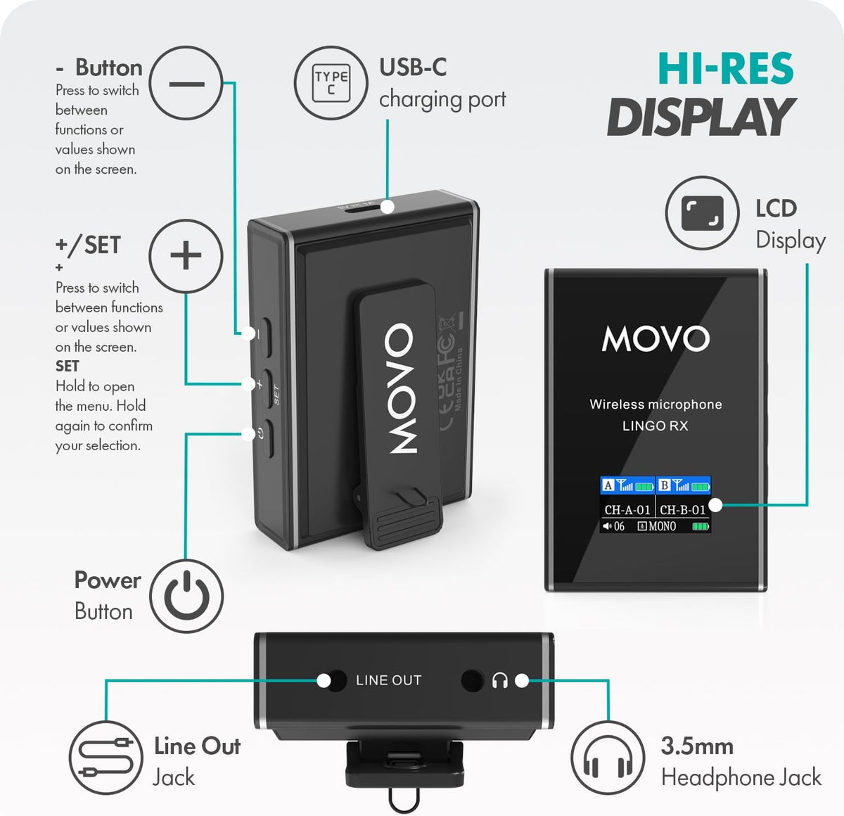 Movo Lingo-Duo 48-Channel UHF Wireless Lavalier Microphone System for Camera - Lav Mic Compatible with Canon, Nikon, and Sony DSLR Cameras - for Filmmaking, Vlogging, Interviews, Content Creation