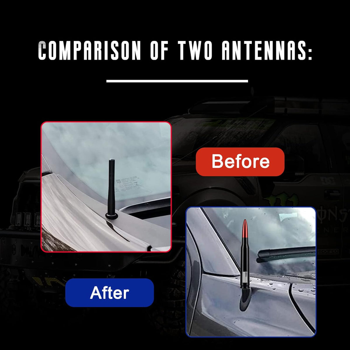HVSTTPK F150 F250 F350 1500 2500 3500 Truck Bullet Antenna with Valve Stem Caps, Mast for GM Ford Chevy Silverado HD