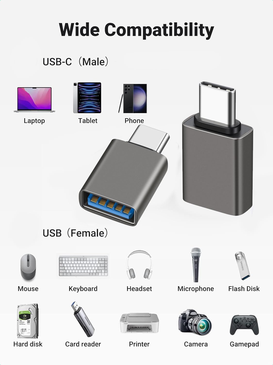 USB C Male to USB A Female OTG Adapter (3 Pack),USB 3.2 GEN2 10Gbps High-Speed Data PD 60W Fast Charging for iMac,MacBook Pro/Air,iPhone 16 15,iPad,Microsoft Surface,Samsung Galaxy S24/23/22,etc.