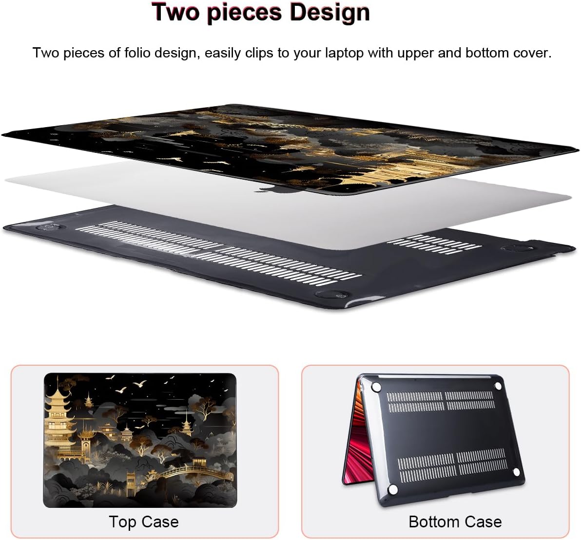 for MacBook Air 13 inch Case 2021 2020 2019 2018 Release A2337 M1 A2179 A1932 Retina Display Touch ID, Crystal Black Pattern Plastic Hard Shell Case for Mac Air 13 M1, Tide Illustration 1