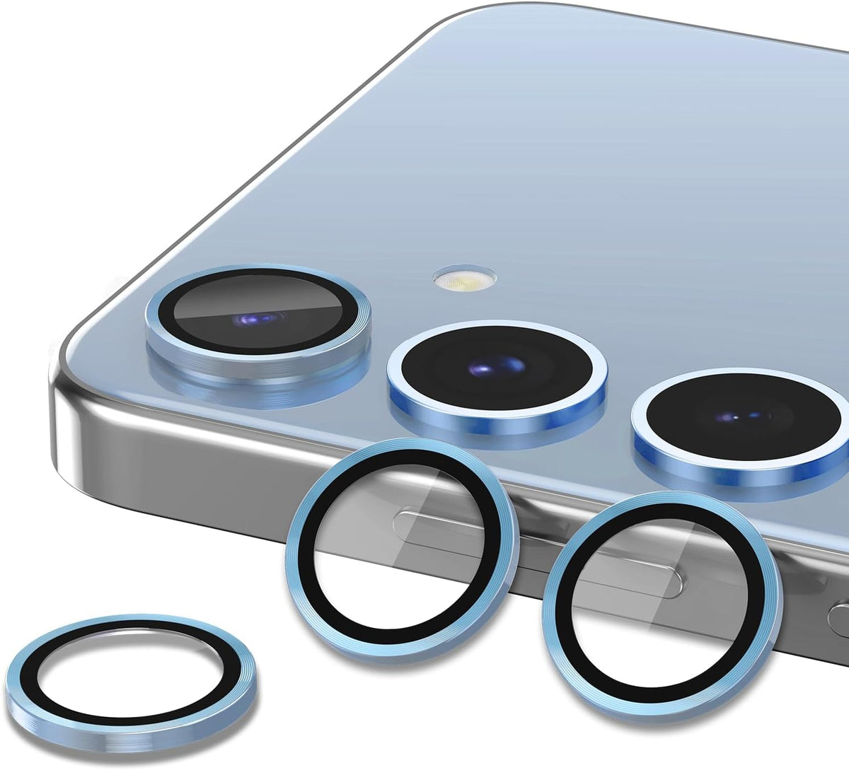 for Samsung Galaxy S24 FE Camera Lens Protector, Individual Metal Ring Tempered Glass Lens Cover, [Strong Adsorption] Scratch Resistant Ultra-Thin HD Clear Lens Cover, 1 Set-Blue