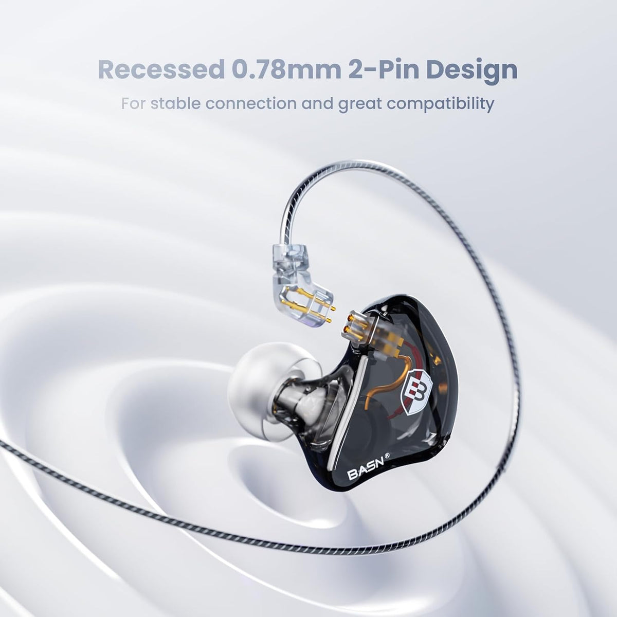 BASN Bsinger Professional in Ear Monitor Headphones, Dual Drivers 2-Pin IEM Earbuds with Mic, Clear Sound HiFi Earphones for Musicians Drummers and Stage (Black, 2-Pin)