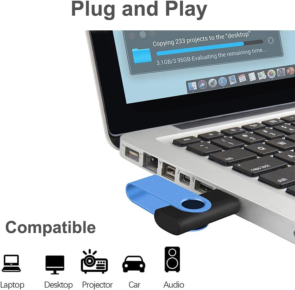ABLAZE Flash Drives 2GB 20 Pack, USB 2.0 Thumb Drive Bulk with Lanyards Swivel Memory Stick U Disk 2GB Pendrive USB Pack (Blue)