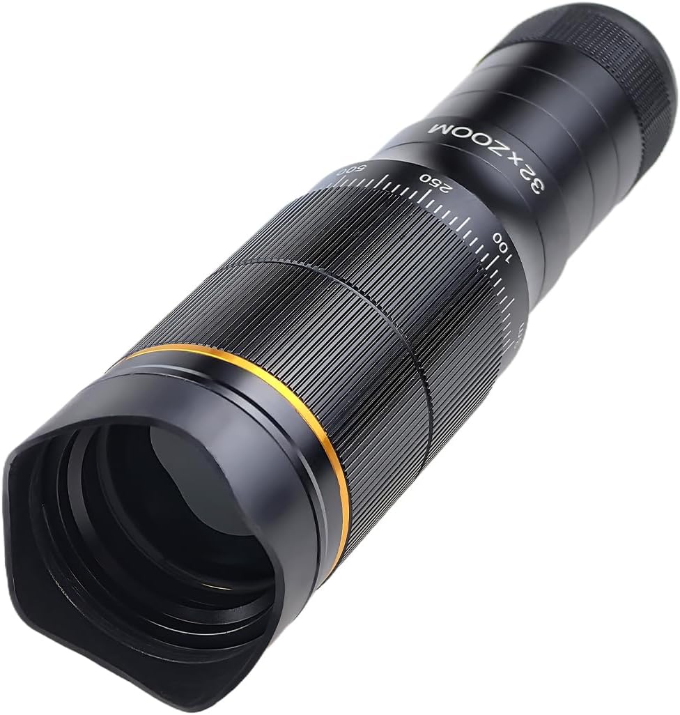 Phone Camera Lens Kit, 32X Long Focus Telephoto, Portable Clip-on HD Phone Zoom Telescope Lens, 0.63X Wide Angle Lens, 198° Fisheye Lens, with Universal Clip and Tripod, for Photo Videos