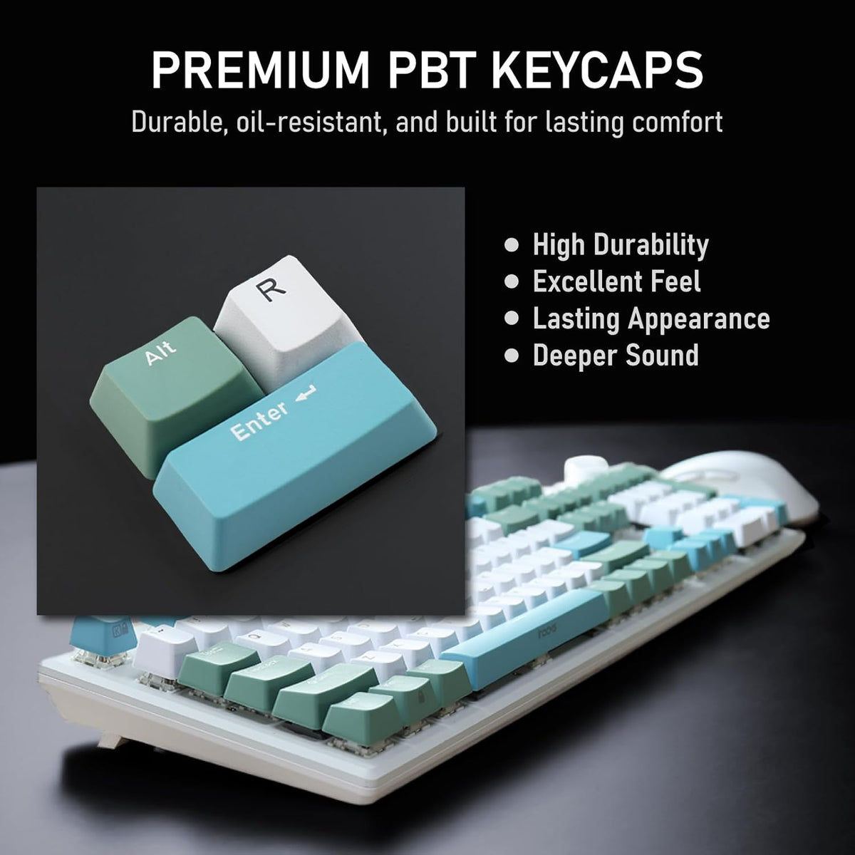 iRocks K74R Wireless RGB Illuminated Mechanical Gaming Keyboard, Hot-Swappable Switches, Easy-Clean Floating Design, PBT 107 Keys NKRO, Detachable USB-C Cable - Island Blue (Brown Switches)