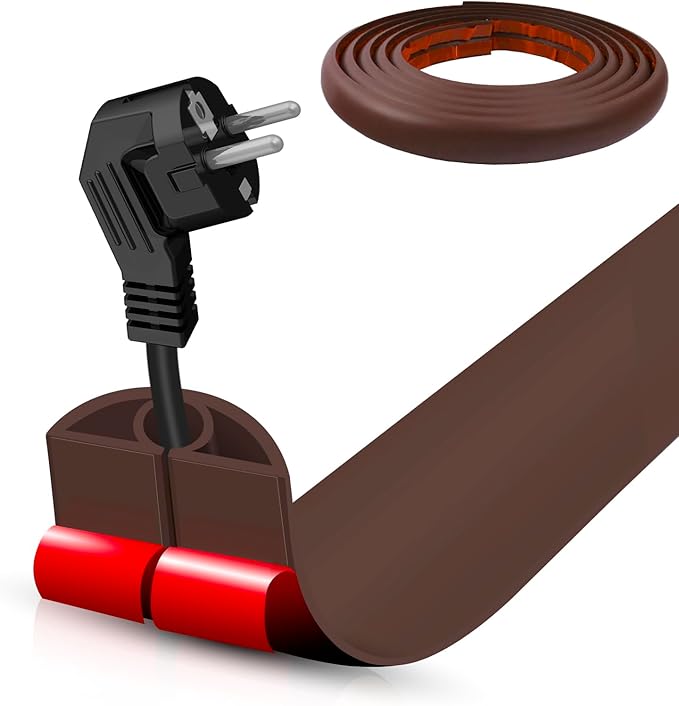 Floor Cord Cover Self Adhesive Cord Hider,10FT Cable Management, Extension Strip Protector for Wires, Prevent Cable Trips for Offices, Gyms, Exhibitions Cavity:0.3"(W) x 0.28"(H) Coffee