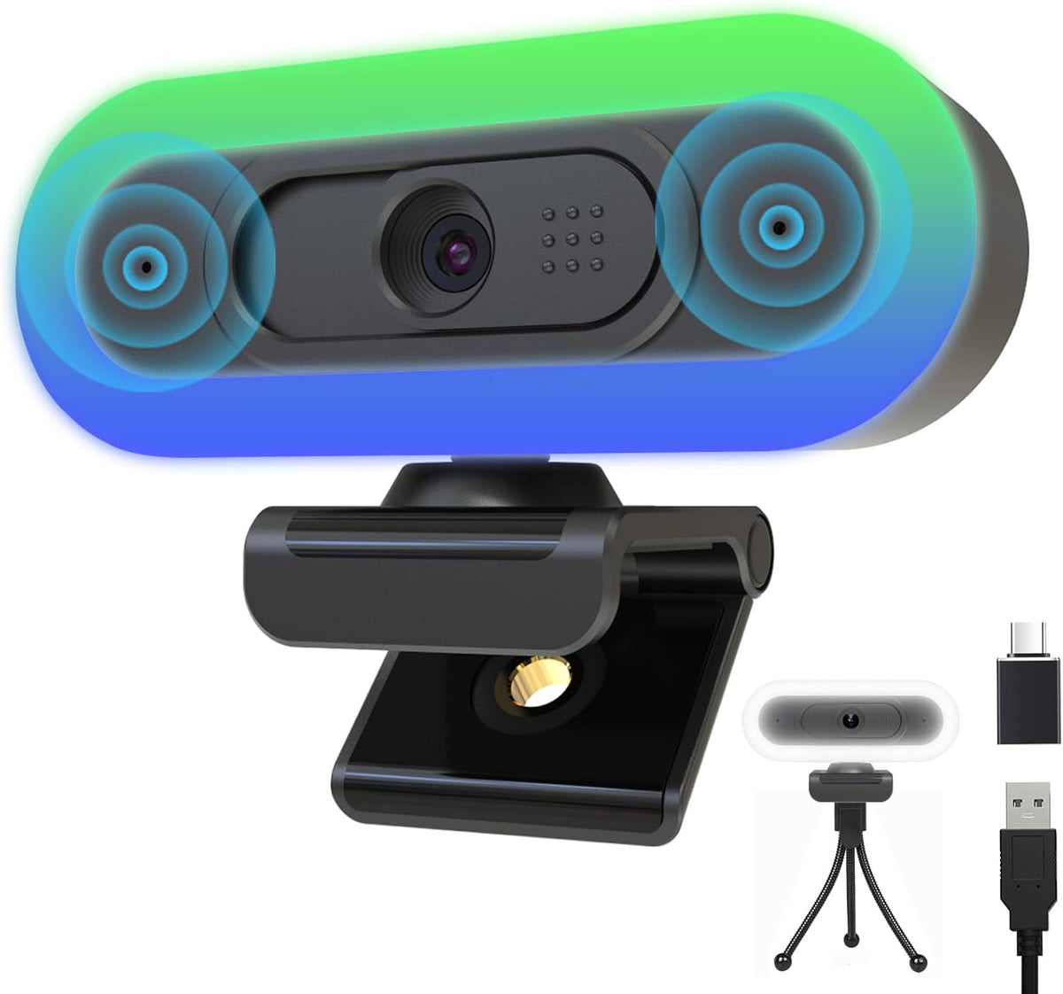 2K Webcam for PC, Plug and Play USB C Webcam with Dual Microphones,Ring Light,Fill RGB Light & Cover,Autofocus,65°FOV,1080P@60FPS, PC Web Camera for Desktop Computer Laptop Mac Zoom Streaming