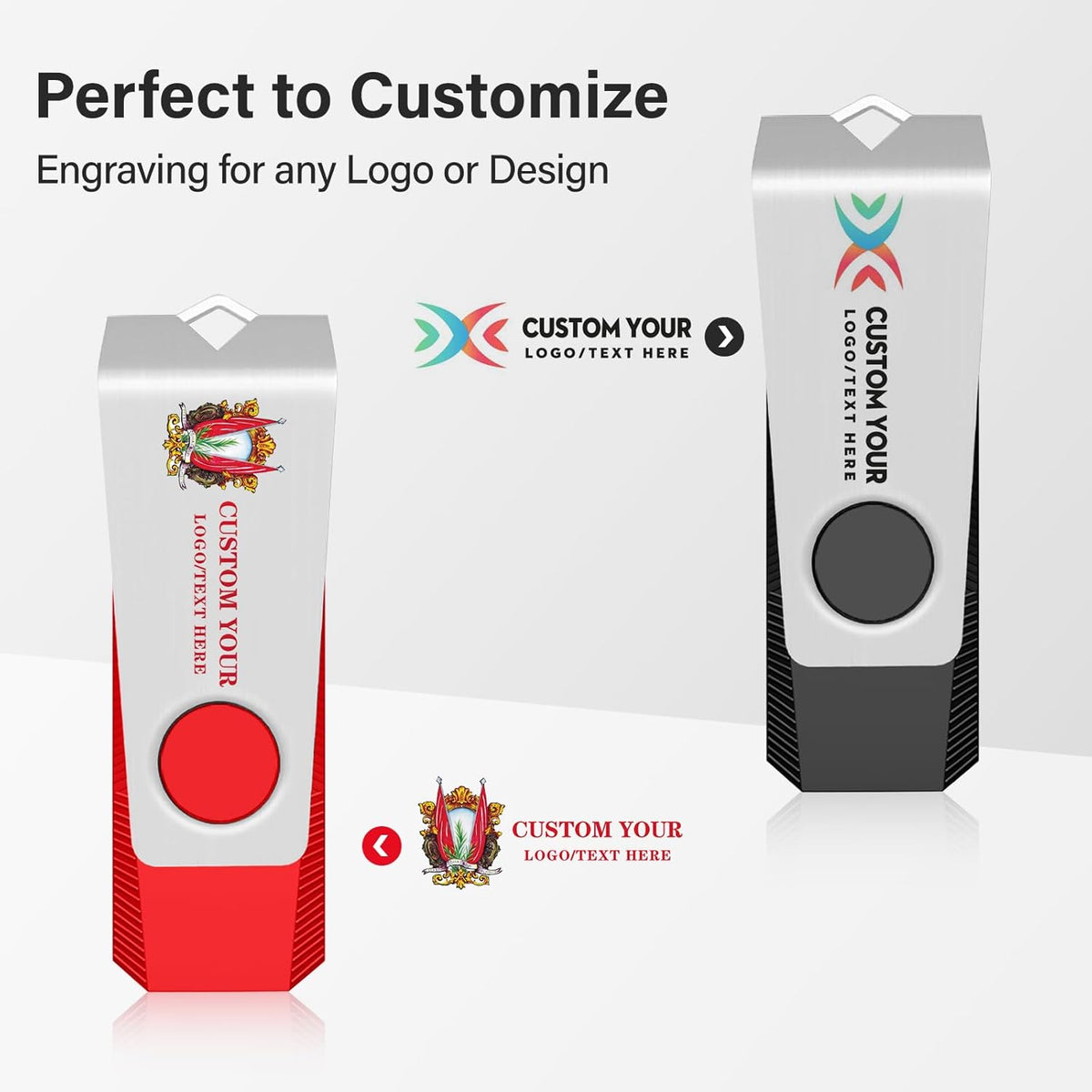 Customizable Flash Drives 128MB, Wooolken Personalized USB 2.0 Drive 10/20/50/100 Pack, Custom Thumb Drive Engraved Logo USB Drive (Mixcolors)
