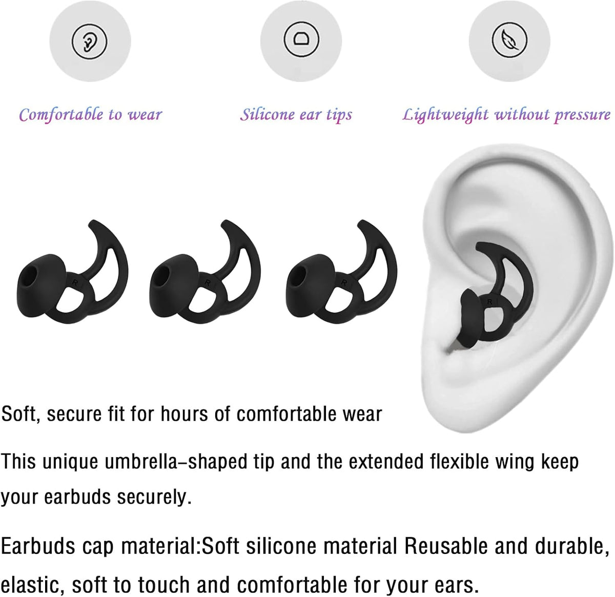 Medium Replacement Earbud Tips Silicone Ear Tips Compatible with Bose Quietcomfort and Sport Headphone Earbud Covers Ear Bud Tips 3 Pairs
