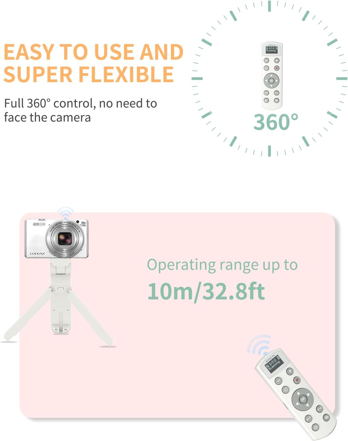 for Nikon Wireless Camera Remote Control - Aodelan Rechargeable Shutter Release Trigger with OLED Screen for Zfc, Z50, P1000,A1000, P950, B600; Replaces Nikon ML-L7(White)