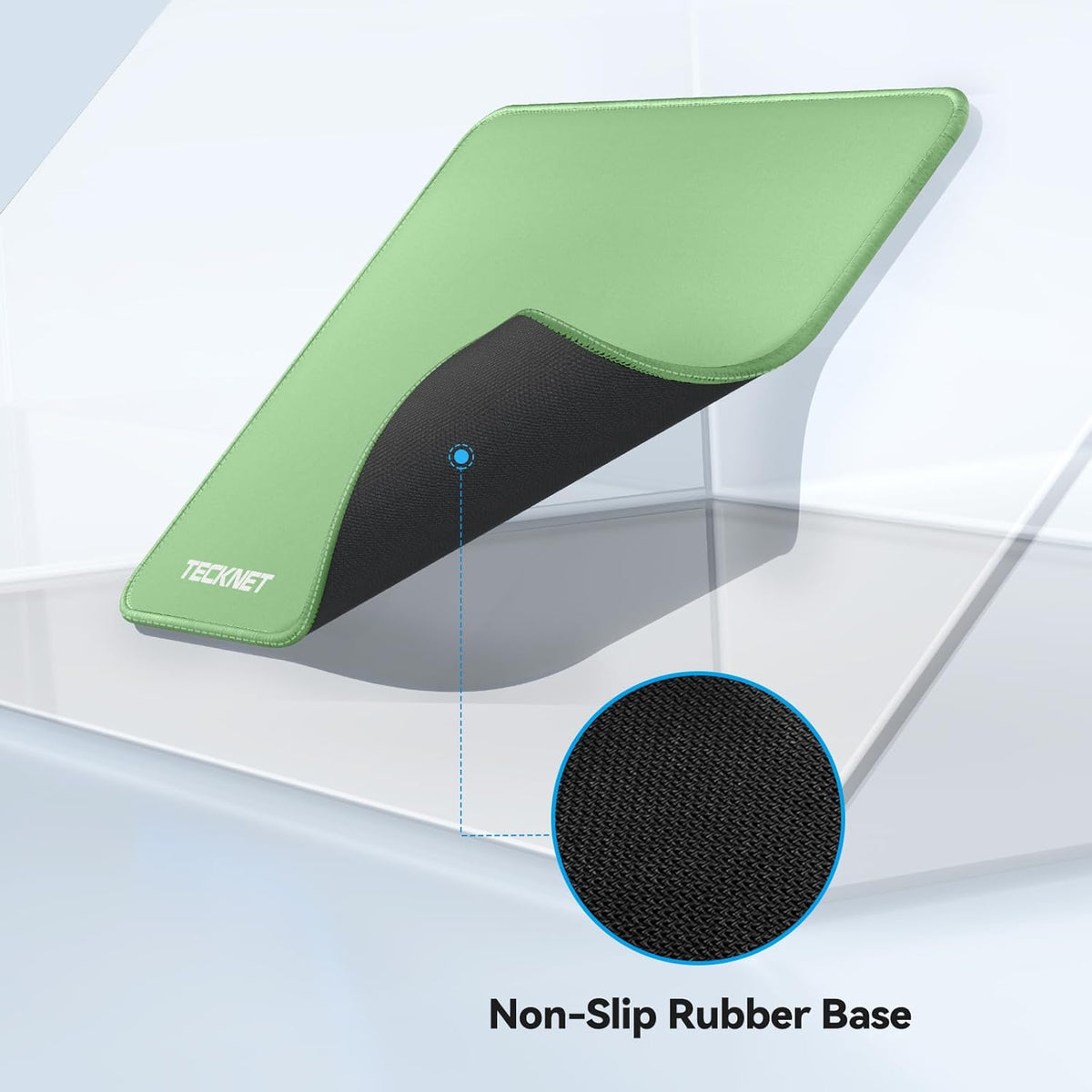 TECKNET Mouse Pad with Anti-fray Stitching, Waterproof Surface & Non-Slip Rubber Base with Stitched Edges Gaming Mouse Mat for Laptop，Compatible with Laser and Optical Mice - LT.Green