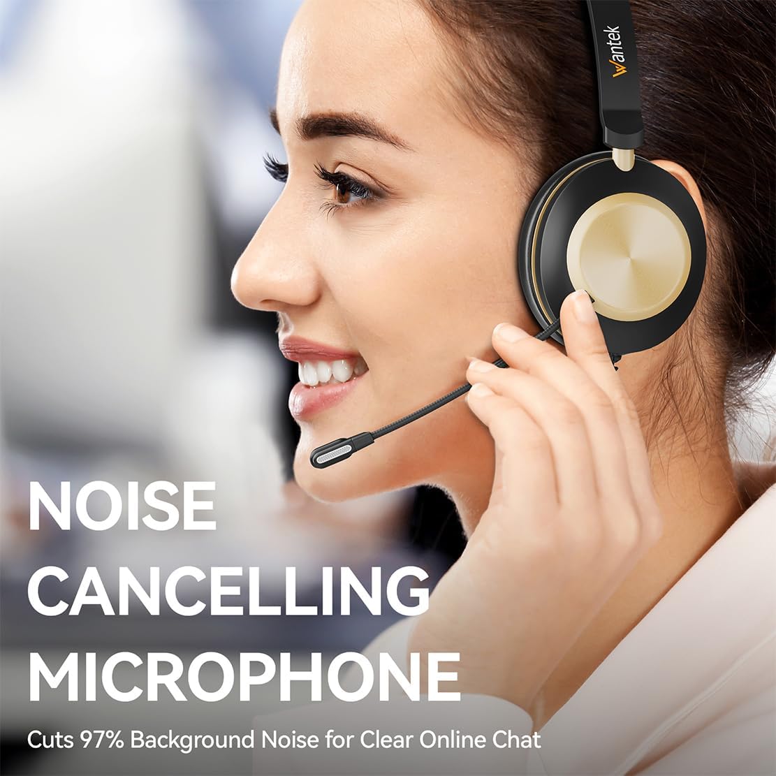Wantek USB Computer Headset with Clear Chat Microphone, Lightweight On Ear Wired Headset for MS Teams,Skype,Webinars,Call Center and More
