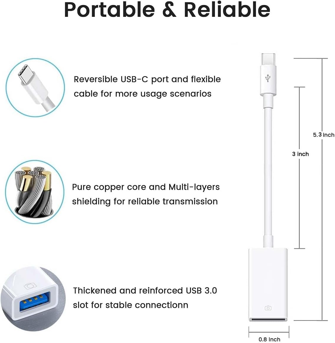 USB C to USB Adapter [3 Pack],Type-C OTG Cable, C Male to USB A Female Adapter Compatible with Laptops/Tablets/Phones ECT.