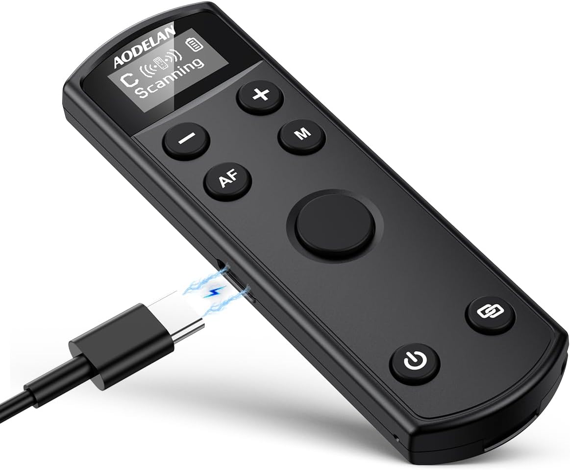 for Canon Wireless Camera Remote Control - Aodelan Rechargeable Shutter Release with OLED Screen for R3/ R10/ M50/ EOS M6 Mark II/R/RP /90D /6D Mark II /R5/T7i/G7 X Mark III;Replaces BR-E1 (Black)