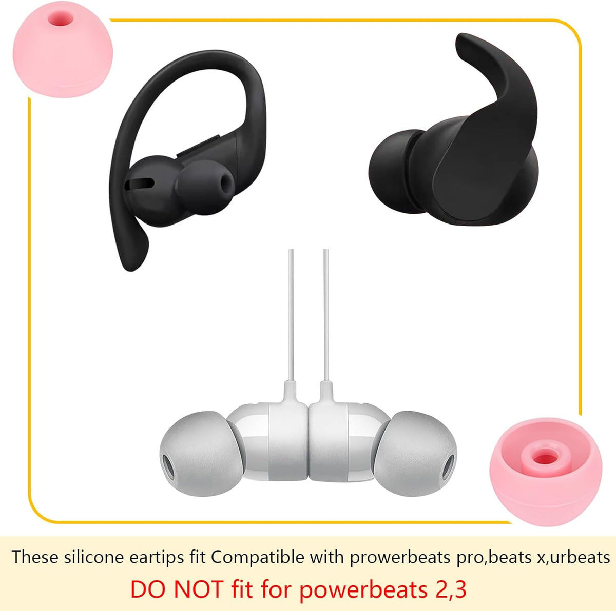 Replacement Earbud Tips Silicone Ear Tips Compatible with Powerbeats Pro Beats Wireless Earphone Headphone Earbud Rubber Tips Earbud Covers 4 Pairs