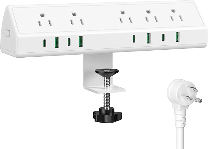 Jgstkcity Desk Clamp Power Strip USB C 45W,8 USB,20FT Cable,White