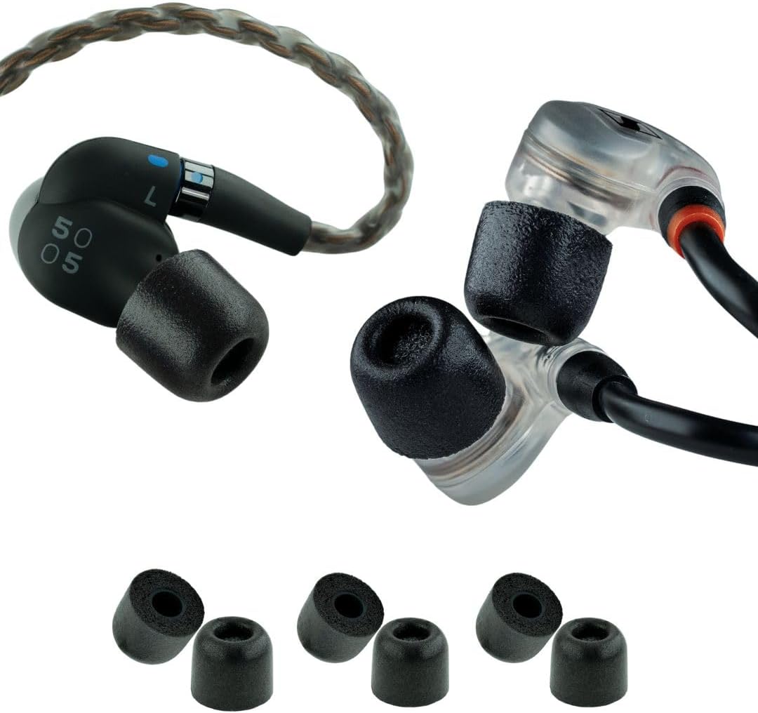 Comply 500 Core Series | Memory Foam Replacement IEM Ear Tips for KZ, Moondrop, FiiO Sennheiser & More | Superior Noise Isolation, Ultimate Comfort, Secure Fit | TechDefender, Black, Large (3 Pairs)