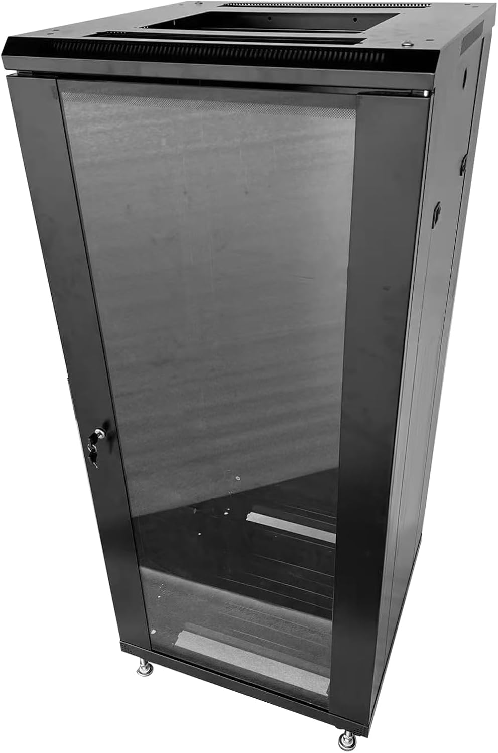27U Server Cabinet Rack Enclosure,with Caster Wheels 2 Server Temperature Fans Locking Glass Door Removable Side Panels 27U Network Cabinet 22" Installation Depth,Standard 19" Equipment
