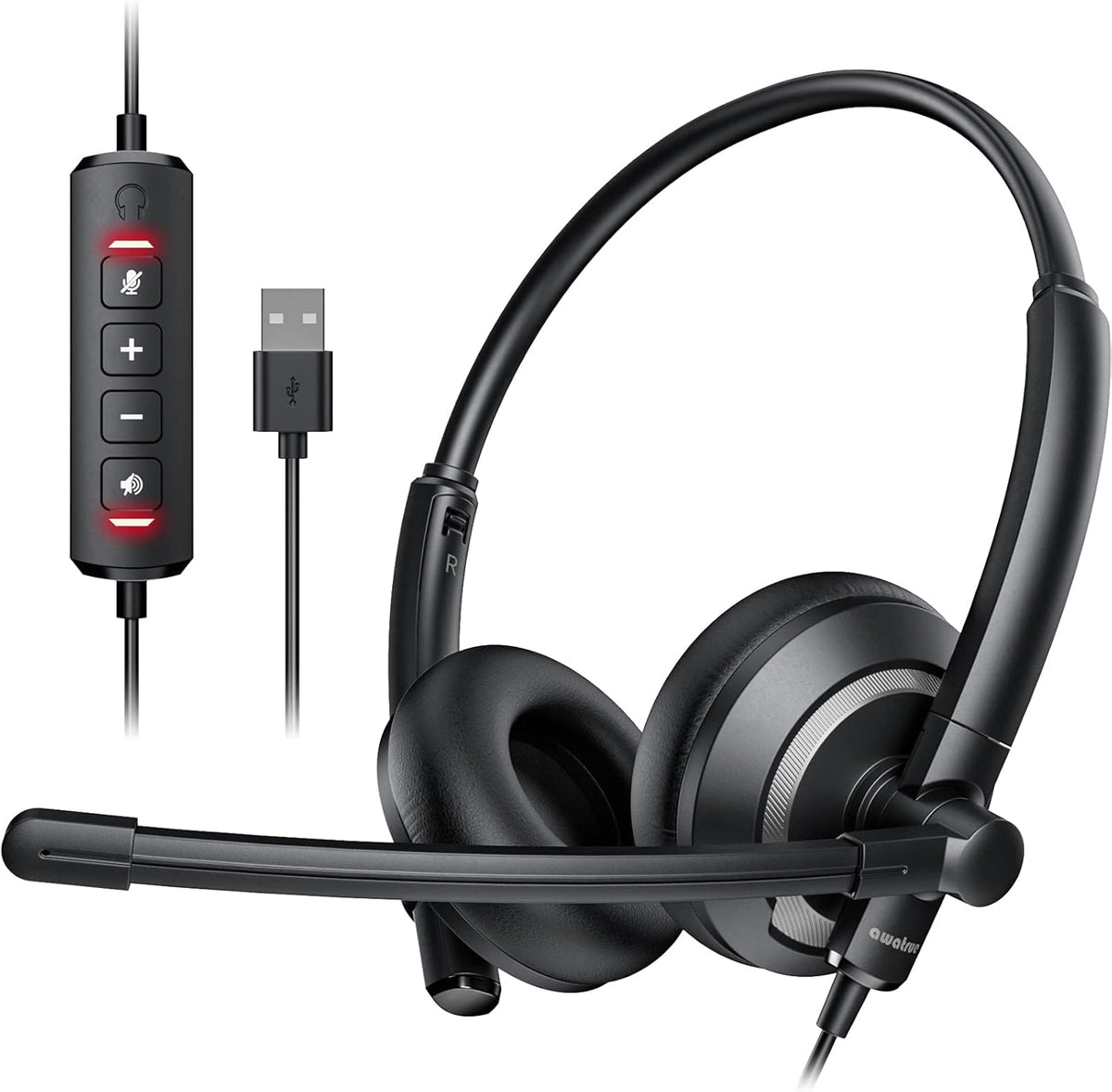 EH05-U Wired USB Headset with Noise Cancelling Microphone for PC Laptop - Headphones with In-Line Control, Lightweight, Enhanced Sound & MIC Mute