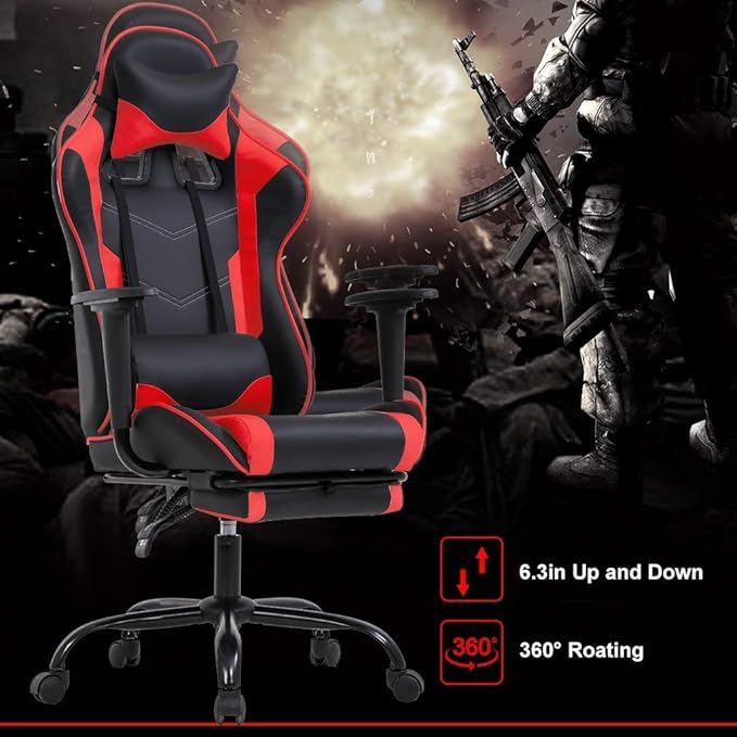 Massage Gaming Chair Gamer Chair Video Game Chair Computer Chair for Heavy People Desk Chair Ergonomic PC Chair with Footrest and Lumbar Support for Office or Gaming
