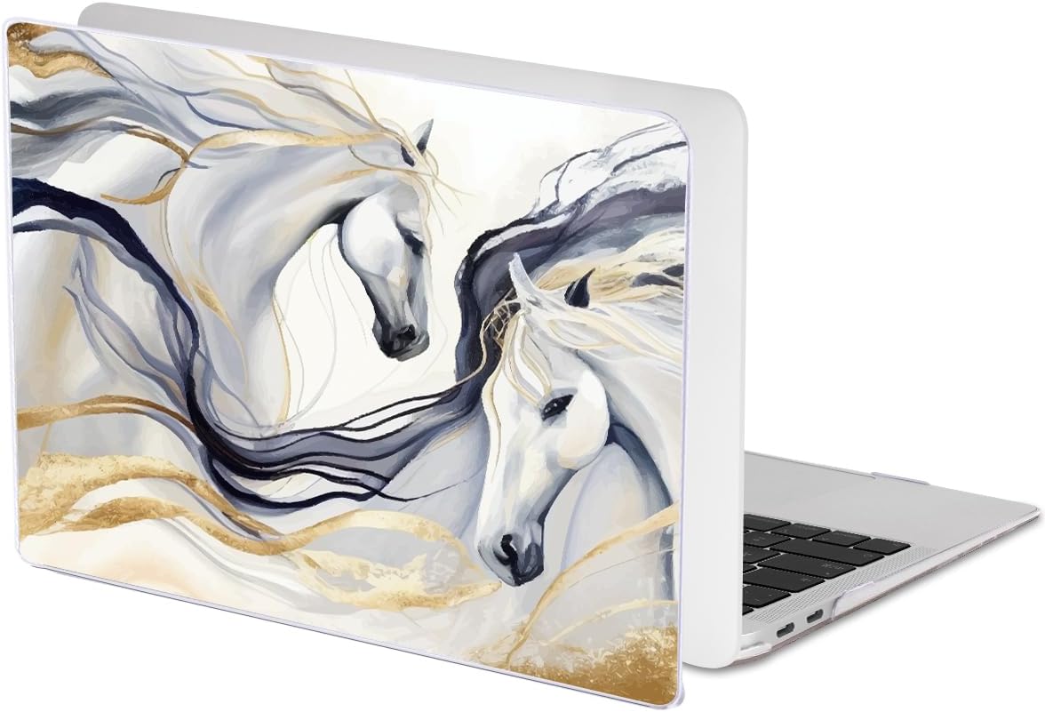 Compatible with 2021 2020 2019 2018 MacBook Air 13 inch Case M1 A2337 A2179 A1932 Retina Display Touch ID, Crystal Clear Pattern Plastic Hard Shell Case for Mac Air 13 M1 2021, Unique Horse