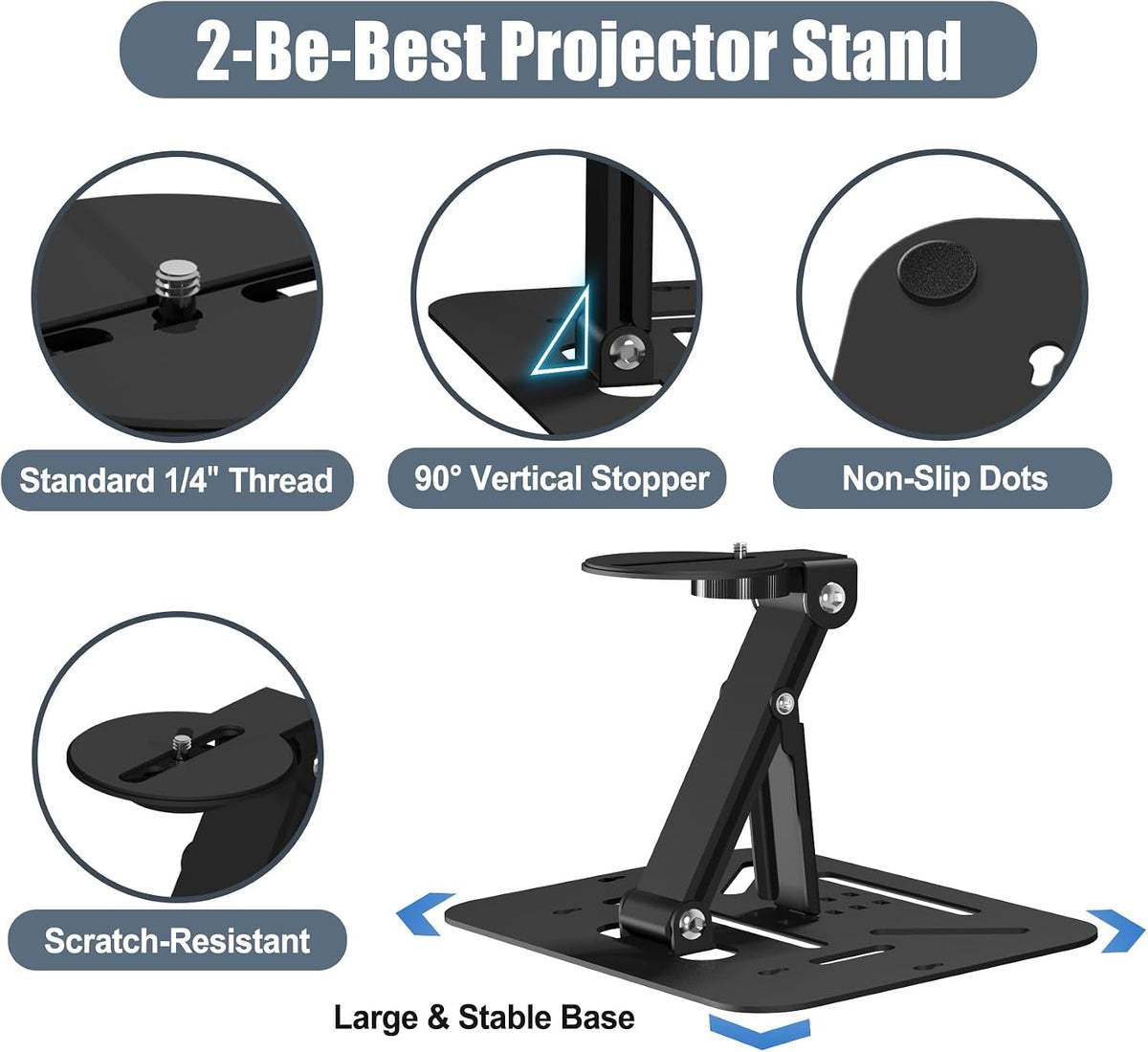 2-Be-Best 1/4" Desktop Projector Stand, Screw Foldable Desk / Wall / Ceiling Projectors Mount Stand, Adjustable Mini