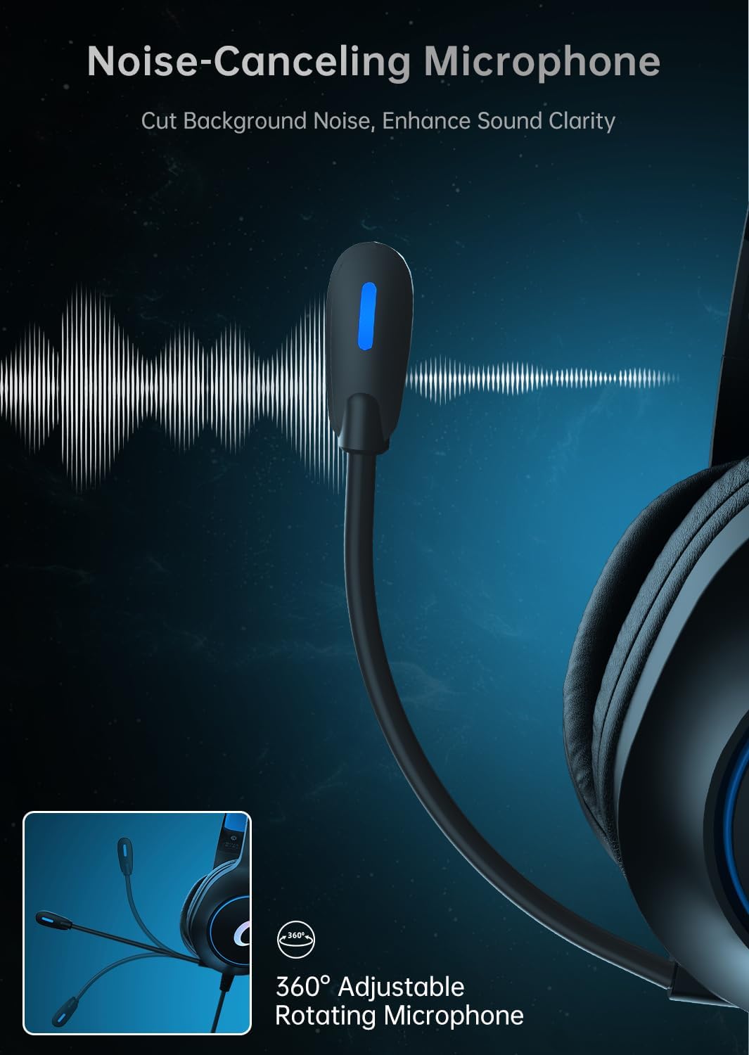 CM7002 Gaming Headset for PS5, PS4, PC, Mac, Switch, Xbox Series, Surround Sound RGB Gaming Headphones with Noise Canceling Microphone, 50MM Dynamic Drivers, 3.5MM Audio Jack, Blue