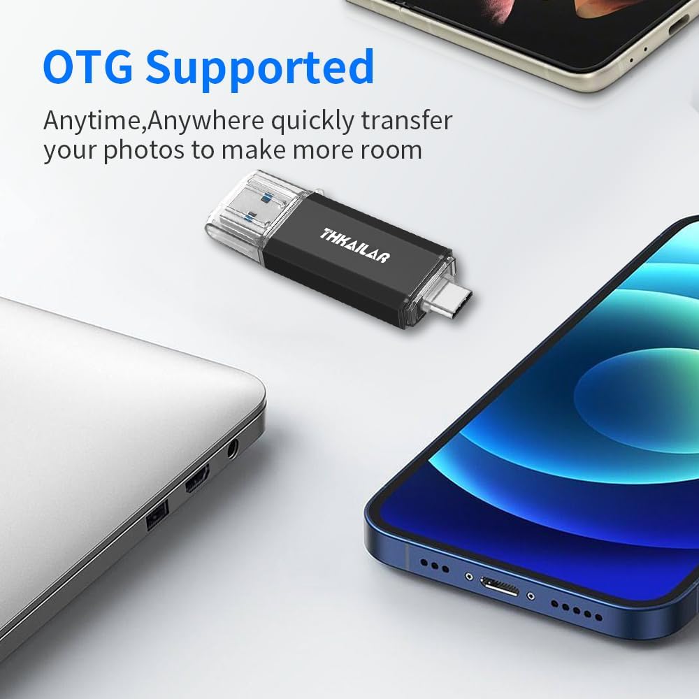Thkailar USB C Flash Drive 512GB 2 in 1 OTG USB 3.1 Thumb Drive,Memory Stick for Business Traveler Compatible with Android Phone/PC/Mac Pro External Storage Data(Black)