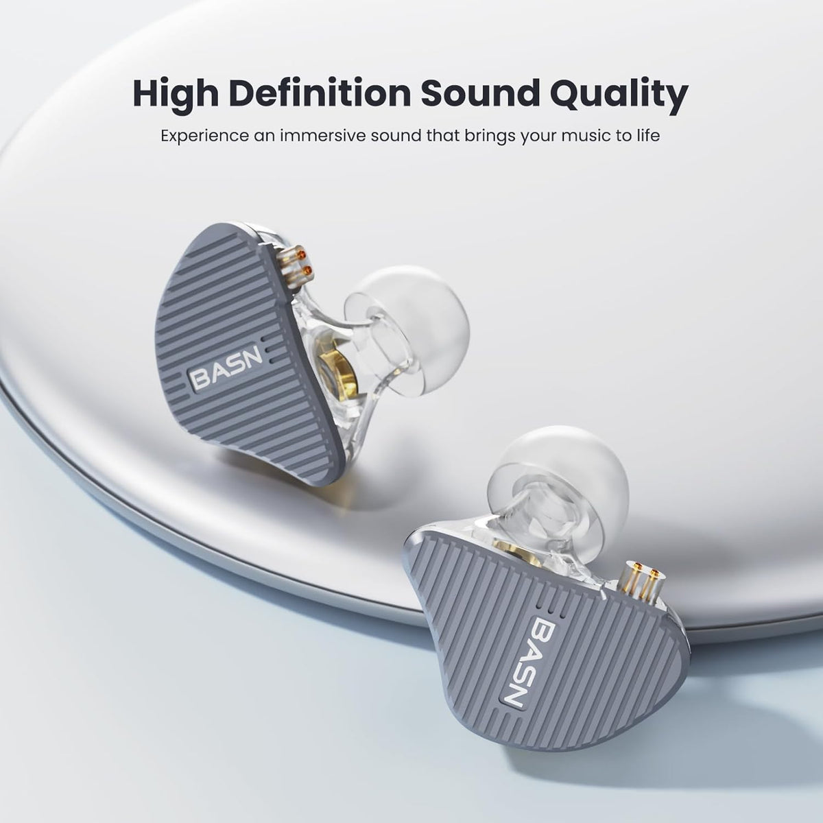 BASN Mix-PD in Ear Monitor,1Planar Driver + 1Dynamic Driver HiFi IEM Earphones with CNC Crafted Metal Cover, Wired 0.78mm 2-Pin Silver Plated Detachable Cable for Musicians (Metallic Grey)