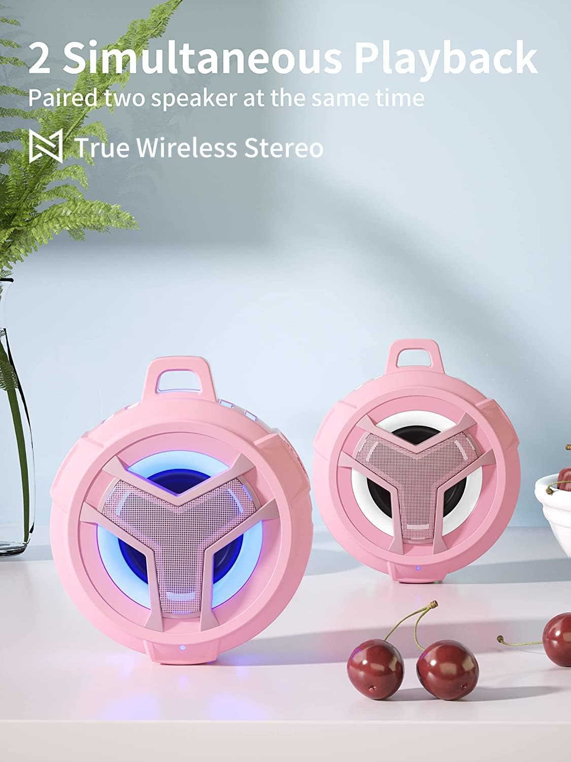 EBODA Bluetooth Shower Speaker, IP67 Waterproof Portable Wireless Small Speakers, Floating, 24H Playtime for Home, Beach, Pool, Kayak, Hiking, Boat Accessories, Gifts for Women, Girls - Pink