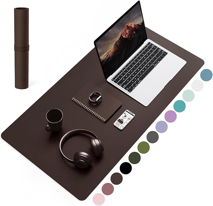 YSAGi Non-Slip Leather Desk Pad, Waterproof Laptop Computer Desk Keyboard Mat, Table Protector Blotter Mat, Large Mouse Pad for Office/Work/Home/Decor(Dark Brown, 31.5" x 15.7")