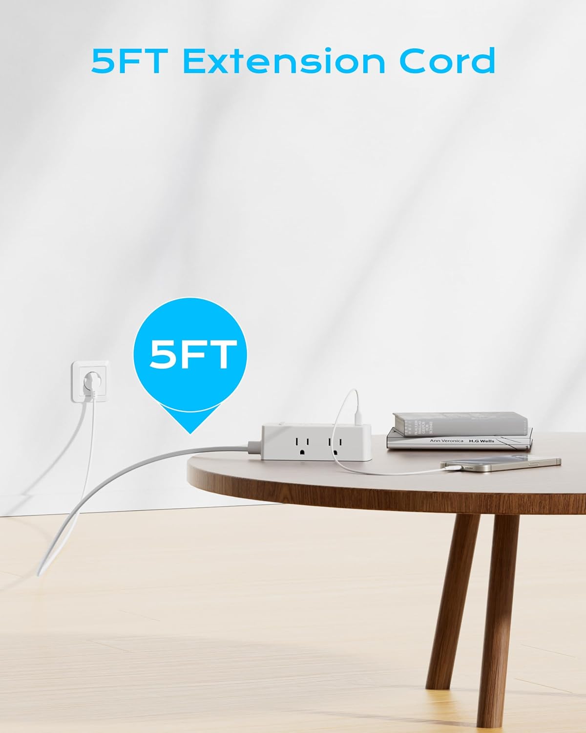 European Travel Plug Adapter, Olcorife US to Europe Type E/F Plug Adapter, International Power Strip with 6 Outlets and 3 USB(1 USB-C), 5 FT Cord for Germany France Iceland Spain