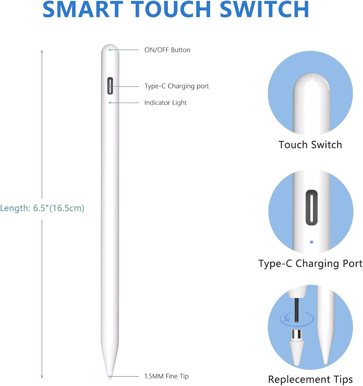 Stylus Pen for iOS&Android Touch Screens, Active Pencil for Samsung, Smart Digital Stylus Pens for Lenovo/Vivo/Mi/HUAWEI and Other Tablets, iPhone/Samsung/Google Pixel Smart Phones for Drawing&Writing