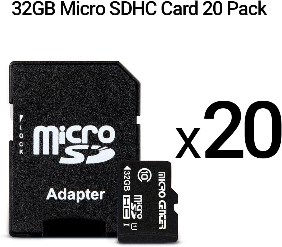 Micro Center 32GB Class 10 Micro SDHC Flash Memory Card 20 Pack with Adapter for Mobile Device Storage Phone, Tablet, Drone & Full HD Video Recording - 80MB/s UHS-I, C10, U1 (20 Pack)