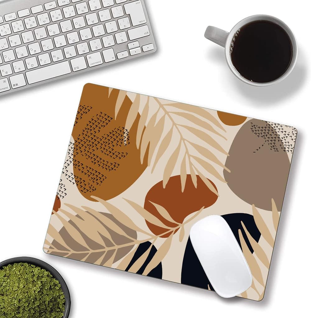 Mouse Pad, Brown Abstract Leaves Mouse Pad, Premium-Textured Mouse Mat Square Waterproof Non-Slip Rubber Base Computer Mousepad