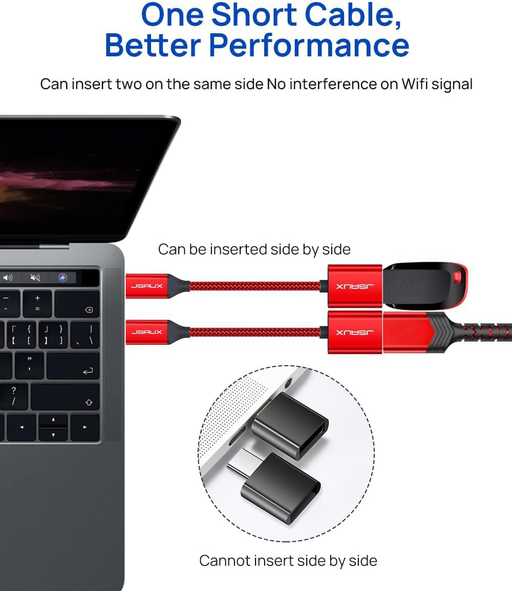 JSAUX USB C to USB 3.0 Adapter [2 Pack], Type C Male to USB Female OTG Cable Compatible with MacBook Pro/Air, iPhone 16 Pro Max/16 Plus/16e/16/15, Samsung Galaxy S25/S24/S23S/22-Red