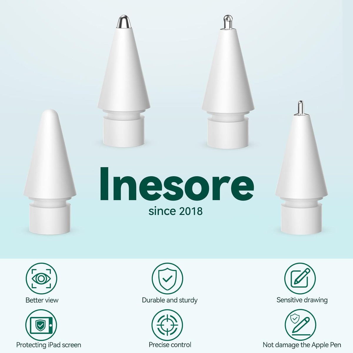 Inesore 4 Styles Replacement Tips for Apple Pencil Pro,Multiple Options Metal Durable Nibs Accessories for Apple Pencil Pro/2nd Generation/1st Gen/USB-C (4 Pack)